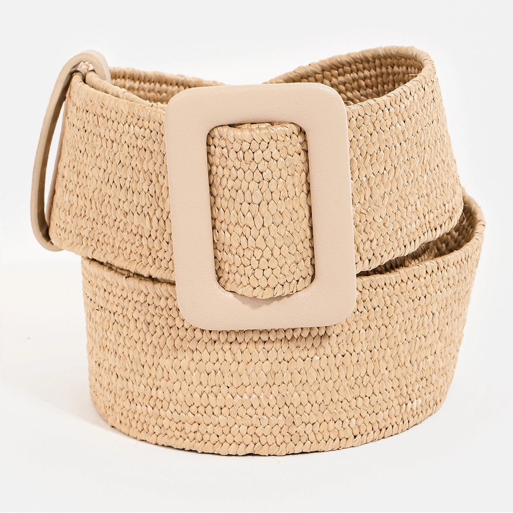 Rectangle Buckle Straw Braided Belt 3x42” | TAN